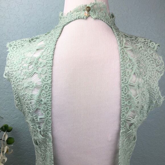 Free People Lace Open Back Seafoam Scallop Hem Dress NWT - Picture 5 of 8